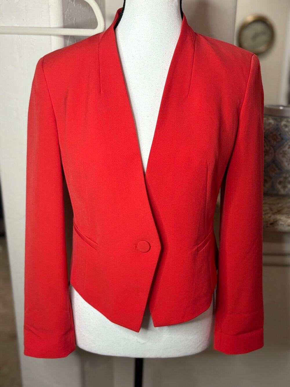 RACHEL Rachel Roy Blazer Womens 6 Red Career Cropped Collection Collarless